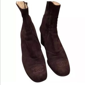 Vintage chanel suede leather booties size 37 1/2